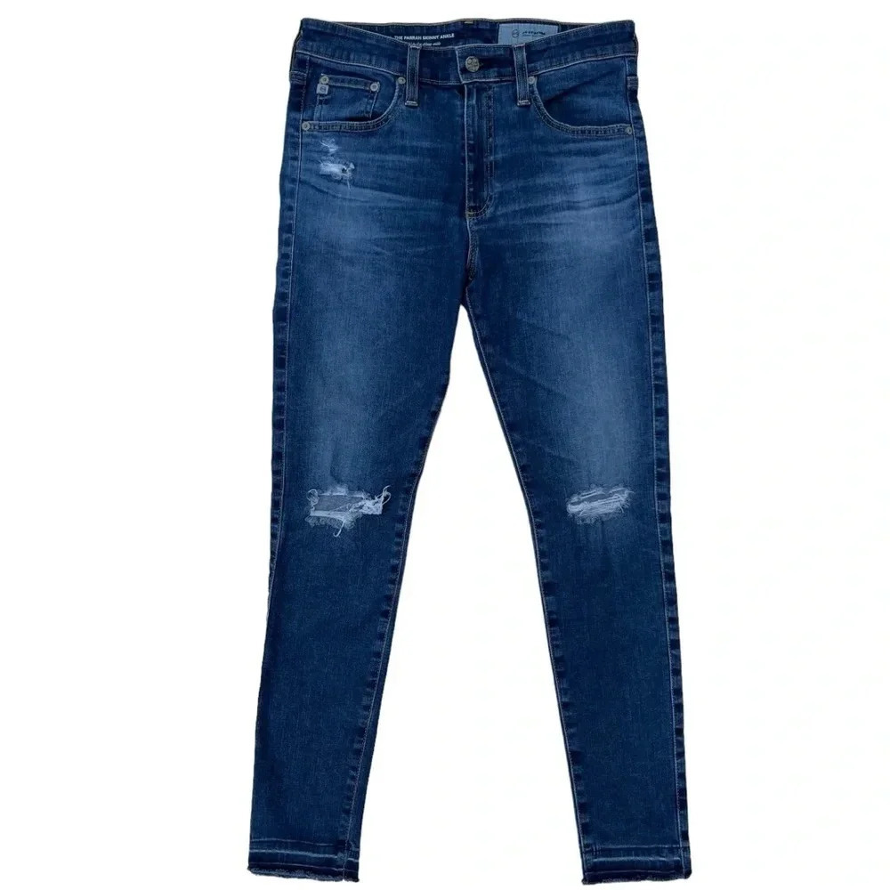 AG Adriano Goldschmied Farrah High Rise Skinny Ankle Distressed Raw Hem Jean 29